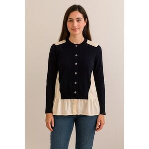 Semicouture Women's Wool‎ Navy White Contrast Cardigan Size Small Old Money